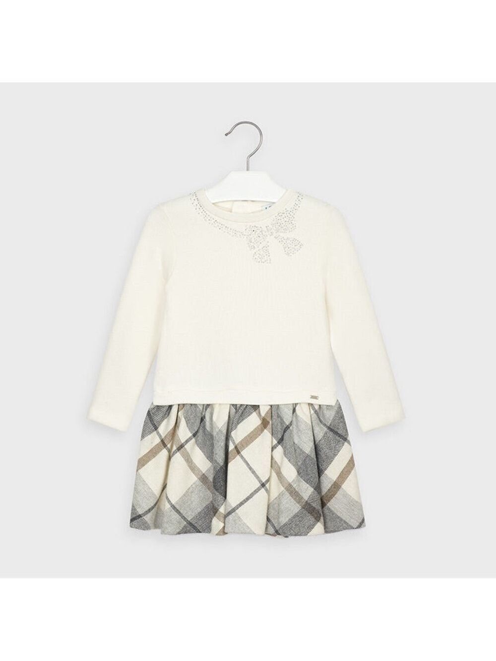 Size 2 Toddler Girls Mayoral White and Gray Plaid Formal Dress